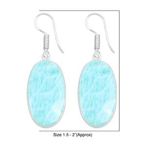 Natural Gemstone Silver Plated Jewelry for Women Party Handmade 2026 New Arrival <b>Cute</b> Amazonite Dangle Drop <b>Earrings</b> - Product Image 2