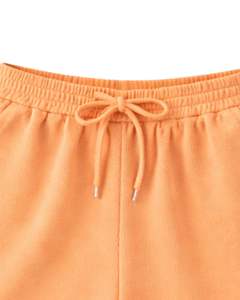 Ensemble décontracté deux pièces pour femme : débardeur court côtelé et short à cordon de serrage, couleur unie pêche-orange, fabrication OEM - Product Image 4