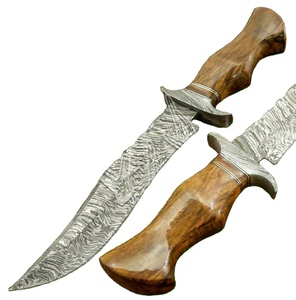 Cuchillo Bowie de acero damasco hecho a mano personalizado, Funda de cuero profesional con cuchillo de caza, agarre de madera ergonómico, regalo Ideal - Product Image 1