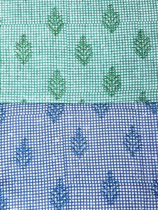 Tissu en coton pur imprimé à la main de Jaipur, motif géométrique à carreaux et motif arbre, idéal pour les chemises et les projets d'artisanat - Product Image 2