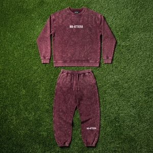 Ensemble jogging pour homme, sweat-shirt à col rond bordeaux délavé à l'acide, tenue décontractée streetwear, ensemble assorti deux pièces - Product Image 6