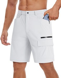 Men's Relaxed Fit Breathable Cargo <b>Shorts</b> with Canvas Fabric Elastic Waist Mid Rise Applique Decorations - Product Image 1