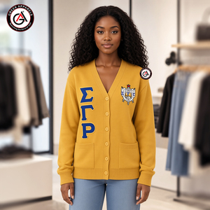 Sigma Gamma Rho Soror Embroidery Women Acrylic <b>Cardigans</b> | SGRho Sorority Embroidered Ladies Custom Style <b>Cardigan</b> <b>Sweater</b> - Product Image 4