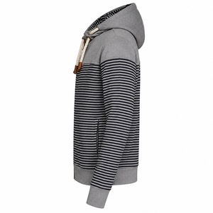 เสื้อฮู้ดซิปผู้ชายลายทางแบบลำลอง ผ้าฟลีซ เสื้อกันหนาวมีฮู้ด - Product Image 2