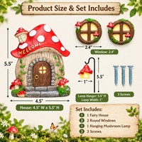 Ensemble de décoration de porte de jardin féerique d'extérieur, ornement lumineux pour tronc d'arbre avec fenêtres et mini-lumière suspendue