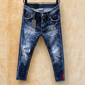 Jeans de Mezclilla para Hombre, Estilo Punk, Desgastados, Ajustados, Color Azul, Lavado Whisker, Pantalones para Uso Diario y al Aire Libre, Jeans de Alta Calidad - Product Image 1