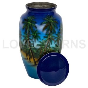 Urna Funeraria Estilo Americano Blanca con Diseño de Palmeras, Capacidad de 200 Pulgadas Cúbicas - Product Image 5