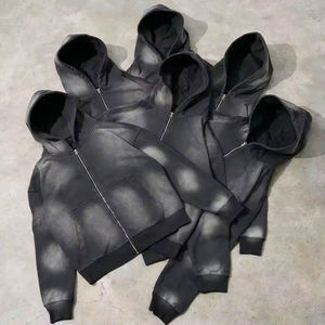 Conjunto de chándal de invierno de talla grande con efecto desgastado, sudadera con capucha y pantalones de chándal, estilo streetwear personalizado, estampado liso, corte holgado - Product Image 3