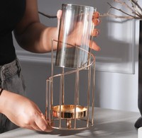 Portavelas de alambre dorado con campana de cristal, hecho a mano, ecológico, duradero, sin plomo, estilo vintage, para decoración del hogar.