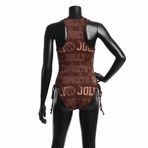 ชุดว่ายน้ำลายกราฟิกสีน้ำตาล ผ้าสแปนเด็กซ์ไนลอน 220 GSM ระบายอากาศได้ดี ยืดหยุ่น ผูกด้านข้าง พร้อมโลโก้สั่งทำพิเศษสำหรับผู้หญิง - Product Image 2