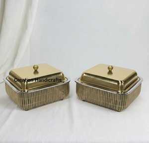 Luxury 3 Pcs Metal Casserole <b>Set</b> With Lid Gold Finish <b>Serving</b> Bowl Decorative Kitchen Storage <b>Dish</b> - Product Image 5