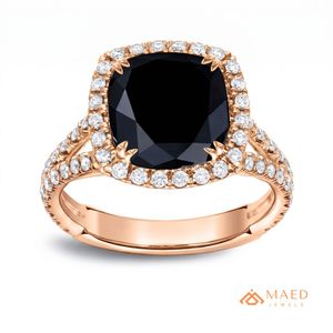 Bague de luxe en moissanite noire pour femme, en or rose, taille coussin, sertie à griffes, bijoux de fiançailles et de mariage, micro-incrustation, cadeau élégant, USA - Product Image 1