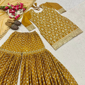 Launching New Design Trending FoxGeorgette <b>Top</b>&Sarara&dupatta Set - Product Image 1