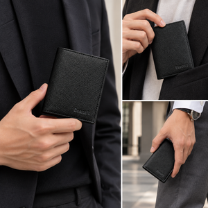 Beena's Men's Genuine Leather Slim <b>Wallet</b> Fold Closure Minimalist Design Solid Short RFID High Quality <b>Brown</b> and Black Daily Use - Product Image 5