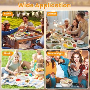 2 Pezzi Contenitore Girevole a 360 Gradi per Snack, Trasparente con 6 Scomparti, Vassoio Divisorio con Coperchio e Manico, per Feste e Decorazioni da Tavola - Product Image 6