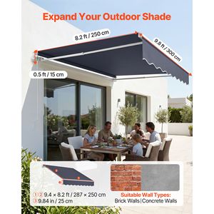 Manual Retractable 9.8FT X 8.2FT Outdoor Patio Awning Water Resistant Polyeste Sun <b>Shade</b> for Patio Door <b>Window</b> 6M Max Width - Product Image 2