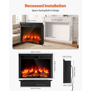 Caminetto Elettrico Moderno da Incasso a Parete da 28,5 Pollici con Fiamma Regolabile, Timer 8H, Telecomando e Vetro - Product Image 4