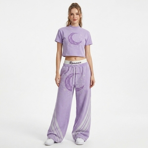 Custom Women's Fashion <b>Crop</b> Tee And Loose <b>Jogger</b> Pants Set Streetwear Graphic Print Streetwear Two Piece Tracksuit - Product Image 1