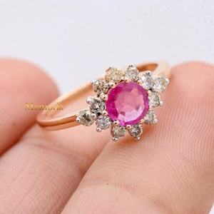 Wholesale 14K Solid Yellow Gold Natural Round Ruby Diamond Halo Floral Cluster Ring Fine Jewelry Memoria Jewels - Product Image 5