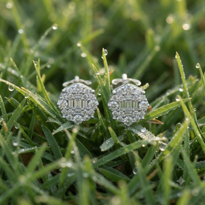 Élégantes boucles d'oreilles clous en or blanc massif 10K, serties en grappe avec diamants baguette de laboratoire, pour fiançailles et soirées, cadeaux tendance - Product Image 5