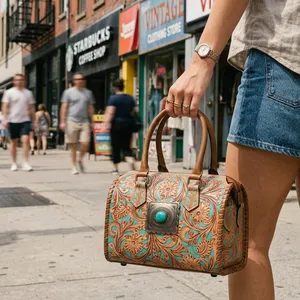 Vegan Leather Vintage Style Women's Hand Bag Cards Design Chains Decoration Two Straps Leather <b>Handbag</b> - Product Image 3