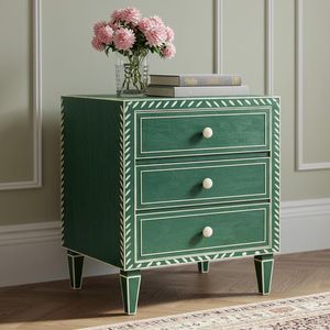 Decorative Bone Inlay Bedside <b>Table</b> Wooden <b>Side</b> Cabinet With Functional <b>Drawer</b> And Unique Artistic Pattern - Product Image 5
