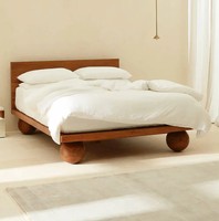 Cadre de lit en teck, taille Queen, bois massif, fabrication artisanale, style scandinave, avec pieds, finition naturelle, pliable, écologique