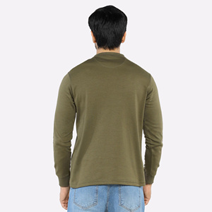 <b>Men</b> Olive <b>Green</b> Long Sleeve Henley <b>T</b>-<b>Shirt</b> Regular Fit Casual Knitted Cotton Breathable Solid Color Style - Product Image 3