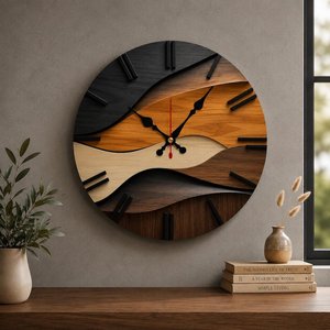 Layered Wood Wall <b>Clock</b>, Modern Rustic Farmhouse Decor, Silent <b>Movement</b> - Product Image 2