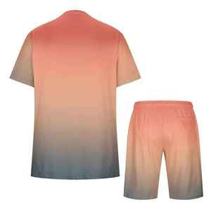 Ensemble T-shirt et short pour homme, motif floral dégradé, coton tissé, décontracté, respirant, deux pièces assorties, personnalisable - Product Image 4
