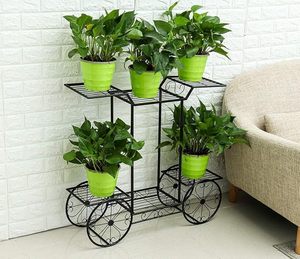 Soporte de Metal Decorativo para Plantas con Ruedas, Soporte de Hierro de 3 Niveles para Macetas, para Interiores, Exteriores, Jardín, Balcón, Patio - Product Image 5