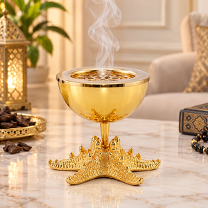 Brûleur à Bakhoor en métal étoile de mer dorée, encensoir décoratif en laiton, porte-encens arabe du Moyen-Orient, Mabkhara pour cadeau de Ramadan et de l'Aïd - Product Image 1