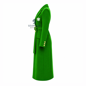 Abrigo largo de mujer Chi Eta Phi Sorority con doble botonadura y cinturón, solapa con muescas, manga larga, corte entallado, prenda exterior formal - Product Image 3