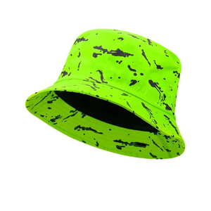 Sombrero de Pescador Unisex con Diseño de Salpicaduras de Pintura Verde Neón y Negro, Gorra de Algodón para Verano, Playa y Protección Solar, Estilo Urbano - Product Image 1
