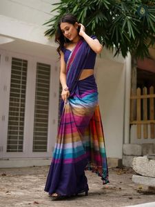 Sari de Lino y Algodón Exclusivo de Primera Calidad con Hermoso Estampado Digital, Estilo Tradicional Indio y Pakistaní, para Bodas y Fiestas - Product Image 2