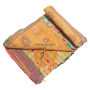 Vintage Cotton Kantha Indian Reversible Hand Stitched Heavy <b>Throw</b> Old Sari Blanket Patch Work Heavy 3 To 5 Layers Kantha <b>Quilt</b> - Product Image 6