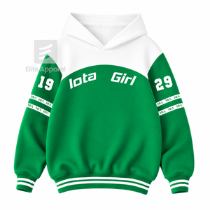 Custom Iota Phi Lambda sorority <b>Hoodie</b> embroidered logo on front green and <b>white</b> color full sleeve cotton for female - Product Image 1
