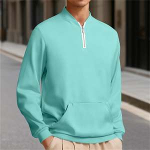 Sweatshirt for Mens Basic Quarter Zipper Long Sleeve Loose Fit Solid Color with Pocket Mandarin/ Band Collar OEM Custom Logo - Product Image 3