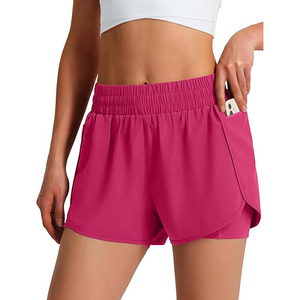 Shorts de sport 2 en 1 pour femmes avec doublure intégrée, taille haute, en polyester, pour la gym, le yoga, la course à pied, l'entraînement athlétique, avec poche - Product Image 1