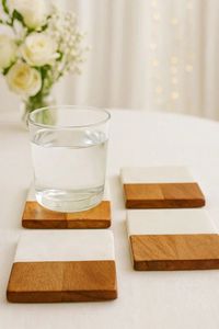 Luxury Wood Marble <b>Drink</b> <b>Coasters</b> Manufacturer and Exporter Custom Logo Wood and Marble <b>Coaster</b> Set OEM ODM - Product Image 2