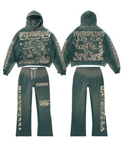 King <b>Boy</b> Hooded Tracksuit Set Solid Full Sleeve Loose Fit Streetwear Adult Winter Eco-Friendly Acid <b>Wash</b> Heavyweight Drawstring - Product Image 2