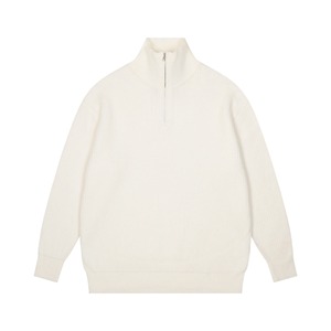 Pull en maille blanc pour homme, col montant zippé, coupe oversize, manches longues, couleur unie, idéal pour l'automne - Product Image 1