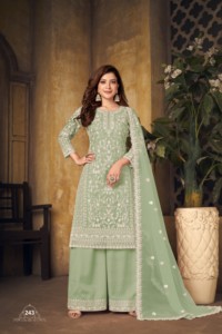 Dhwaja Export Faux Georgette Traditional Floor-Length Embroidered <b>Net</b> Semi-Stitched All Seasons Plazzo Suit - Product Image 2