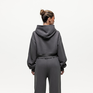 Sudadera Corta con Capucha Oversize para Mujer, Estampado Frontal, Color Sólido, Hombros Caídos, Manga Larga, Forro Polar, Ropa Casual de Otoño-Invierno - Product Image 2