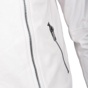 Chaqueta de Motociclista de Cuero PU Blanca para Hombre, de Primera Calidad, con Cuello Plegable, Cierre de Cremallera, Resistente al Viento, Estilo Moto Racer, OEM ODM - Product Image 2