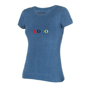 Camiseta de Algodón Azul para Mujer, Corte Ajustado, Cuello Redondo, Informal, con Logotipo Estampado, para Primavera/Verano - Product Image 1