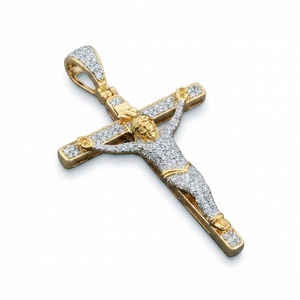 Diamond Crucifix <b>Cross</b> Pendant 18K Solid Gold Lab Grown Round Brilliant Cut Religious Christian Unisex Wedding Jewelry - Product Image 2