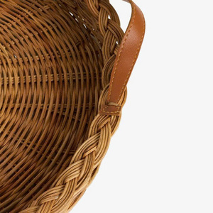 Natural Round <b>Rattan</b> Tray With Leather Handle Beautiful Serving Tray For <b>Dining</b> <b>Table</b>, Kitchen Use And Display - Product Image 2