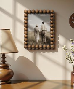 <b>Picture</b> <b>Frame</b> Vintage Wood Beaded <b>Rustic</b> Dark Brown Home Decor Photo Display Retro Desk Standing Wall Hanging Unique Handmade - Product Image 1