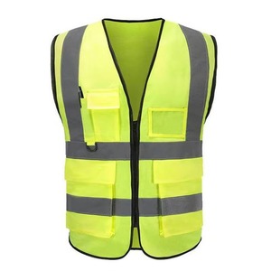 Gilet de sécurité haute visibilité unisexe, vêtements de travail réfléchissants, matériau polyester jaune, poches, fermeture éclair - Product Image 1